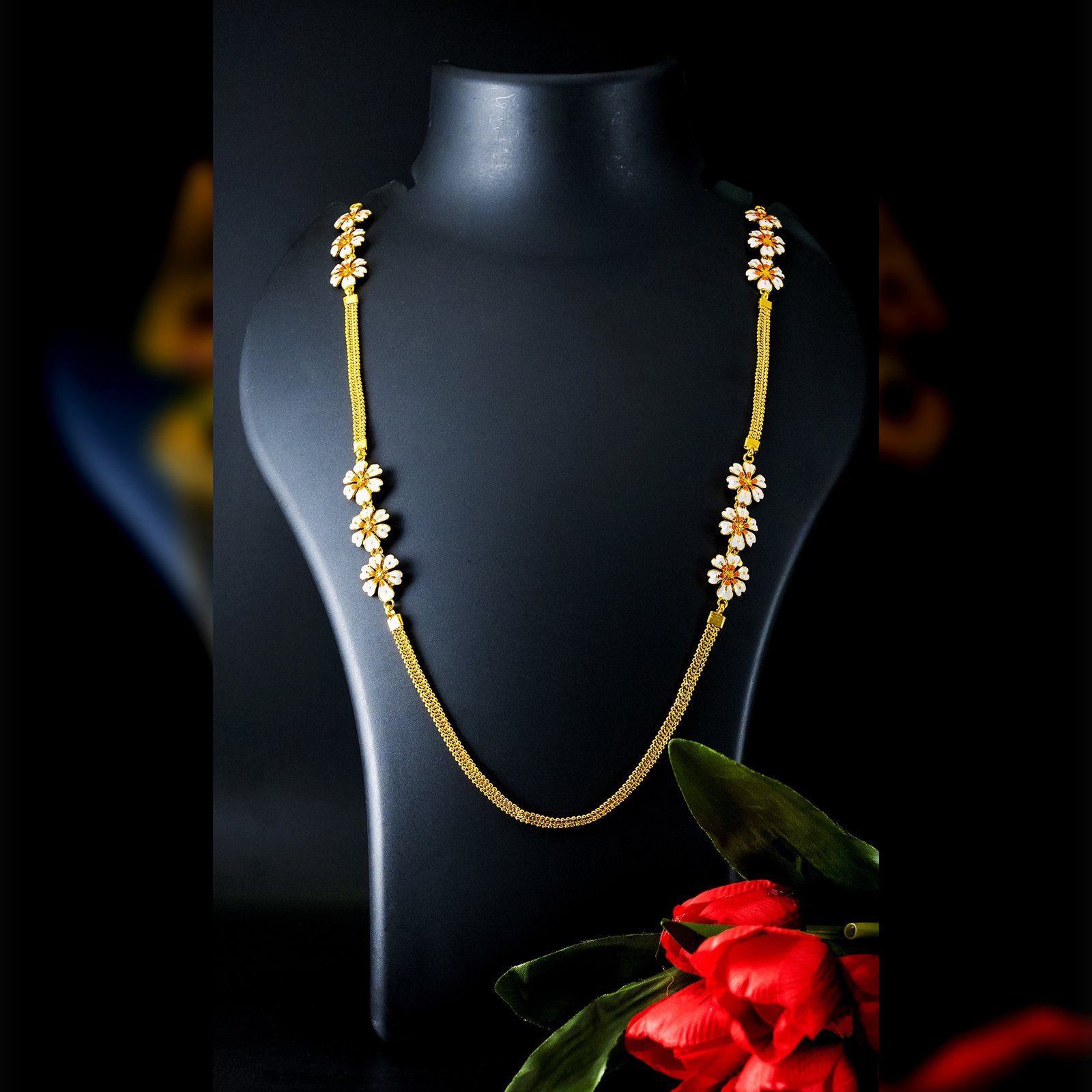 GOLD PLATED SHEULI DESIGN LONG CHAIN (WHITE MINAKARI)